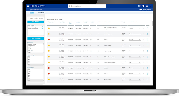 ClaimSearch dashboard on laptop